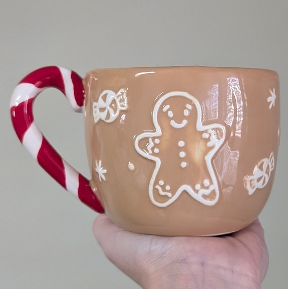 Festive Gingerbread Man Mug with Candy Cane Handle, Hand Painted 🎨 - Picture 3 of 5